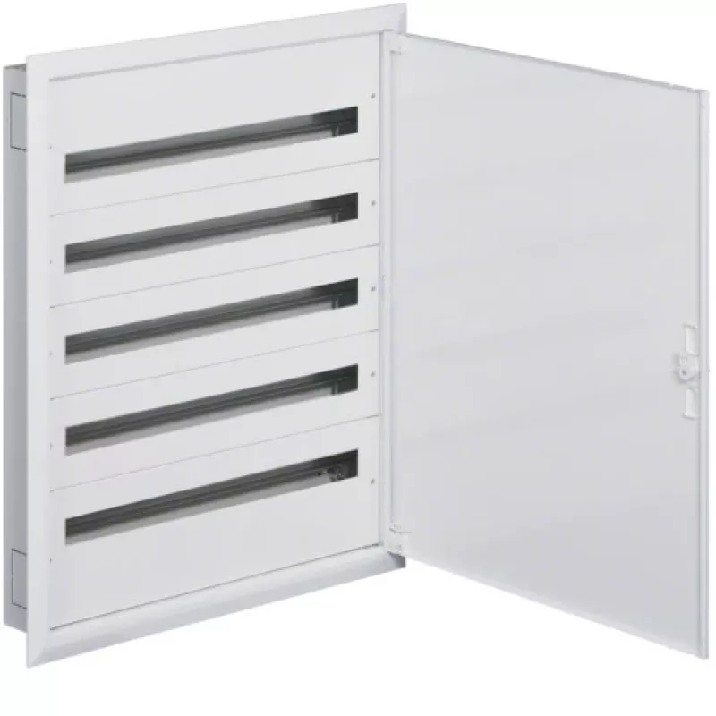 Hager FW536FT Flush-Mounted Distribution Box with PE/N Terminals, 5 Rows, 180 Modules, IP40, White