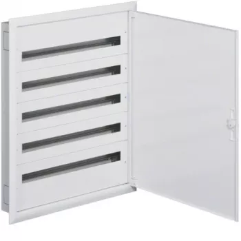 Hager FW536FT Flush-Mounted Distribution Box with PE/N Terminals, 5 Rows, 180 Modules, IP40, White