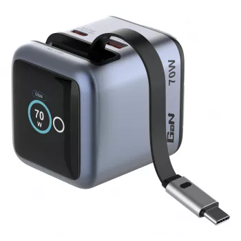 Verbatim Mini GaN Charger 70W with Retractable USB-C Cable