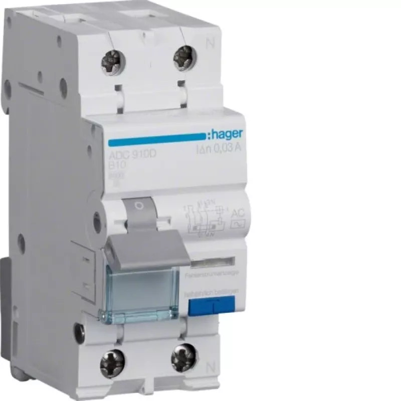 Hager ADC910D RCBO 2P 10A 30mA Type AC Residual Current Circuit Breaker with Overcurrent Protection