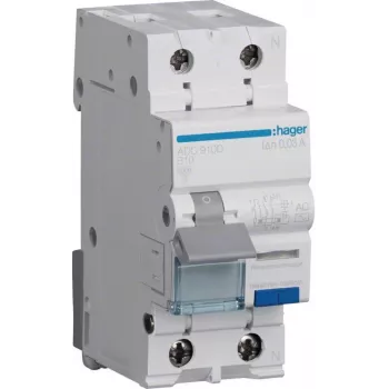 Hager ADC910D RCBO 2P 10A 30mA Type AC Residual Current Circuit Breaker with Overcurrent Protection