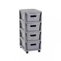 Curver Infinity Bookcase 4x10L Grey – 4-Drawer Plastic Storage Unit with Rattan Effect