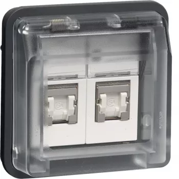 HAGER WNA227 UAE Data Outlet Insert, 8/8-pole shielded, Cat.6, W.1 IP55, grey