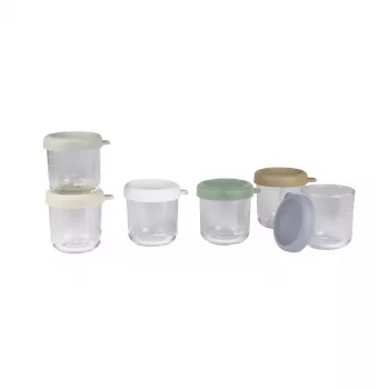 Beaba Glass Baby Food Storage Jars Set with Airtight Lids, 6 x 250 ml, Natural Color Mix