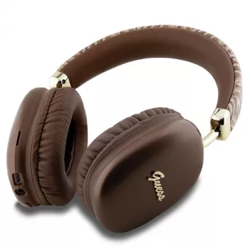 GUESS Gcube Metallic Script Logo On-Ear Bluetooth Headphones Brown