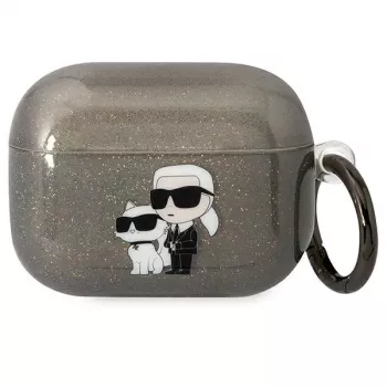 Karl Lagerfeld KLAPHNKCTGK Glitter Karl & Choupette Protective Case for Apple AirPods Pro (1st & 2nd Gen) - Black