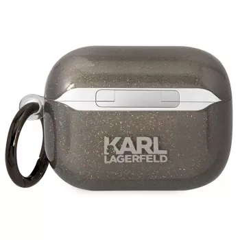 Karl Lagerfeld KLAPHNKCTGK Glitter Karl & Choupette Protective Case for Apple AirPods Pro (1st & 2nd Gen) - Black