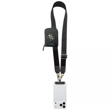 GUESS 4G Metal Logo Universal Crossbody Phone Strap Small Purse Black