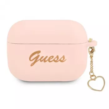 GUESS AirPods Pro Cover Pink Silicone Charm Heart Collection