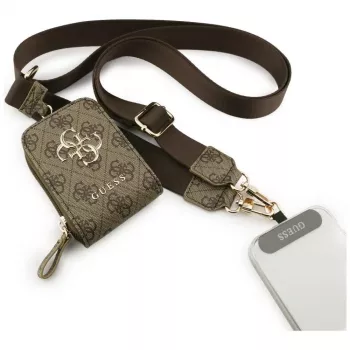 Guess 4G Metal Logo Universal Crossbody Phone Strap Small Purse - Brown
