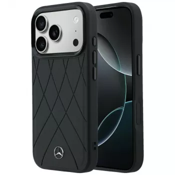 Mercedes-Benz Leather Crossed Lines MagSafe Case for iPhone 18 Pro / 17 Pro - Black