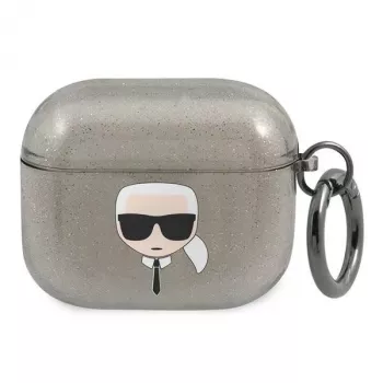 Karl Lagerfeld KLA3UKHGK AirPods 3 Cover Black Glitter Karl's Head