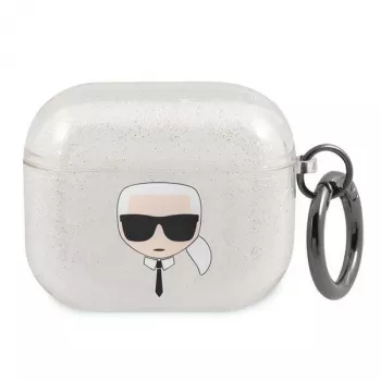 Karl Lagerfeld KLA3UKHGS AirPods 3 Cover Silver Glitter Karl's Head