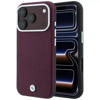 BMW Sign Inclined Deboss Letters MagSafe Case for iPhone 18 Pro Max / 17 Pro Max - Burgundy