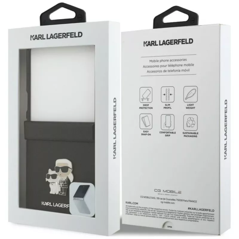 Karl Lagerfeld Karl & Choupette Saffiano Pins Case for Samsung Galaxy Z Flip5 - Black