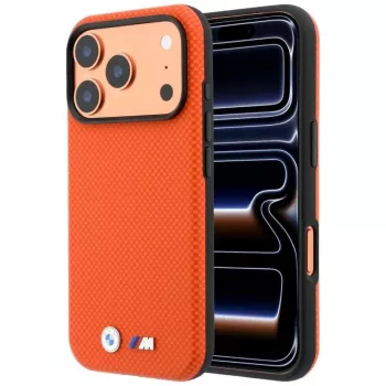 BMW M Quadrille Kevlar MagSafe Case for iPhone 17 Pro Max / 18 Pro Max – Orange with Metal Logo