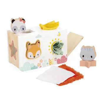 Janod Pure Wooden Sensory Box with Scarves - Fine Motor Skills Toy for Toddlers 12m+