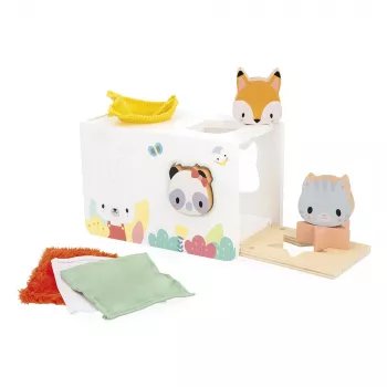 Janod Pure Wooden Sensory Box with Scarves - Fine Motor Skills Toy for Toddlers 12m+