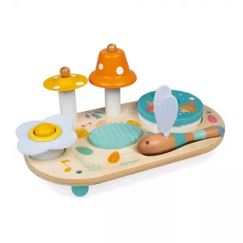Janod Pure Wooden Musical Activity Table with Xylophone, Drum, Scraper & Maraca – FSC Certified, Ages 12m+