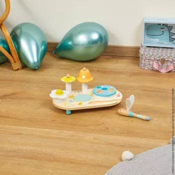 Janod Pure Wooden Musical Activity Table with Xylophone, Drum, Scraper & Maraca – FSC Certified, Ages 12m+