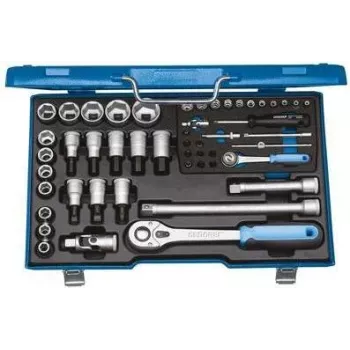 GEDORE 50-Piece Socket Wrench Set 1/4 inch & 1/2 inch Drive, 6-Point, Matt Chrome, in Case