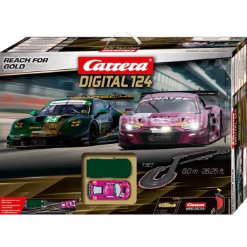 Carrera DIGITAL 124 Reach for Gold Slot Car Racing Set 1:24 Scale with 2 Cars and Wireless Controllers