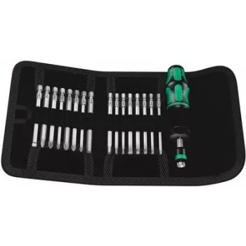 Wera Kraftform Kompakt 60 Torque Multi-Bit Ratchet Screwdriver Set, 17-Piece, 1/4 inch Hex Bits, Rapidaptor Quick-Release Chuck, Hex-Plus, Folding Pouch