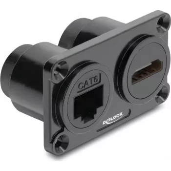 Delock Dual Panel Mount RJ45 Cat.6 + HDMI 4K Socket Black