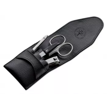 Böker Arbolito Manicure Set Basic L - 3-Piece Stainless Steel Grooming Kit in Genuine Leather Case