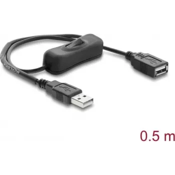 Delock USB Power Extension Cable Type-A Male to Female with Switch 0.5 m Black