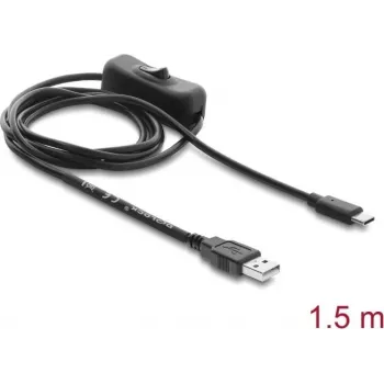 Delock USB Power Cable Type-A Male to USB Type-C Male with Switch 1.5 m