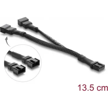 Delock Y-Fan Cable 1 x 4 Pin PWM Female to 2 x 4 Pin PWM Male with Braided Sleeving 13.5 cm Black