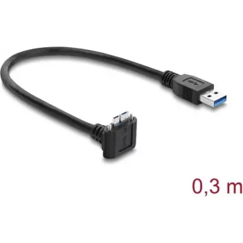 Delock USB 5 Gbps Cable USB Type-A Male to USB Micro-B Male Screw-Lock 90° Up Angled 0.3 m Black