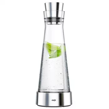 EMSA Flow Slim Glass Carafe 1.0L with Cooling Element, Borosilicate Glass, Drip-Free CloseUp Lid, Transparent/Silver