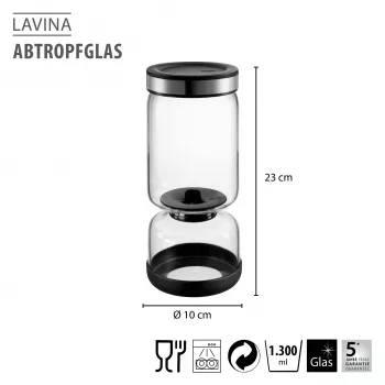 GEFU LAVINA Yogurt & Quark Strainer Glass 1.3 L with Stainless Steel Sieve