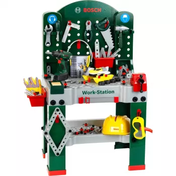 THEO KLEIN Bosch Werkbank XL Toy Workbench (Green/Grey) - 79-Piece Kids Tool Bench with Vise and Storage