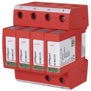 DEHNguard DG M TNS 275 FM Type 2 Surge Arrester, 4-Pole, 275 V AC, 40 kA, IP20, DIN Rail