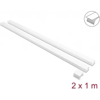 Delock Self-Adhesive Cable Duct with Sliding Lid 40 x 19 mm, Connector Piece, 1 m, 2-Pack, White