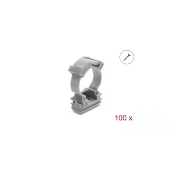 Delock Cable Conduit Holder with Locking Clip, Screwable for 20 mm Cable Protection Conduit, 100 Pieces, Grey