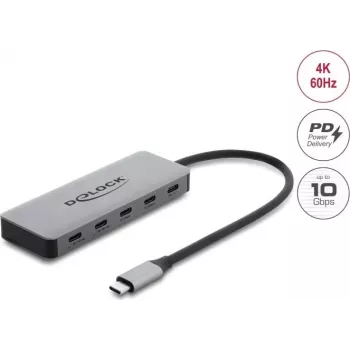 Delock 2-Port USB 10 Gbps Hub with 2-Port USB-C 4K and PD 3.0 100 W