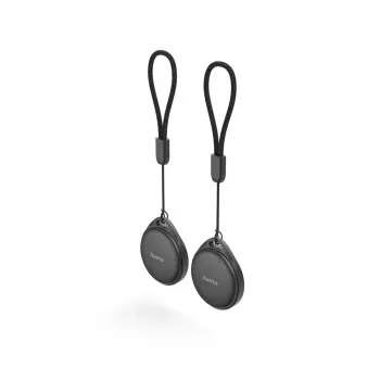 Hama 185839 Smart Tracker 2-Pack (Black) – Apple Find My & Google Find My Device Compatible, Bluetooth 5.2, IP67 Waterproof, Replaceable CR2032 Battery, 80 dB Alarm