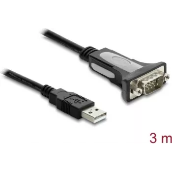 Delock USB 2.0 Type-A to RS-232 Serial Adapter Cable with DB9 Male Connector and Screw Nuts, 3 m