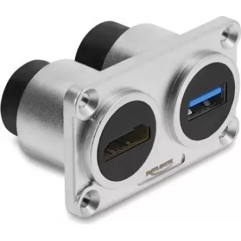 Delock Dual Panel Mount Socket USB 3.2 Gen 1 Type-A Female + HDMI Female 4K Silver