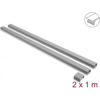 Delock Self-Adhesive Cable Duct with Sliding Lid 30 x 14 mm, incl. Connector, 1 m, 2-Pack, Grey