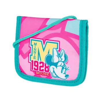 McNeill Disney Minnie Mouse Kids' Neck Pouch with ID Window and Coin Pocket, Pink/Red