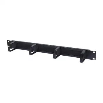 ALLNET 19 inch 1U Cable Management Panel with Brush Strip and 4 Cable Loops, Steel, Black