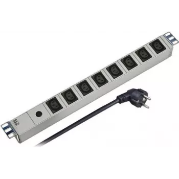 EFB Elektronik 691697 1U 19-Inch Rack-Mount PDU, 8x IEC C13 Outlets, 10A, 250V, Aluminium Housing, On/Off Switch