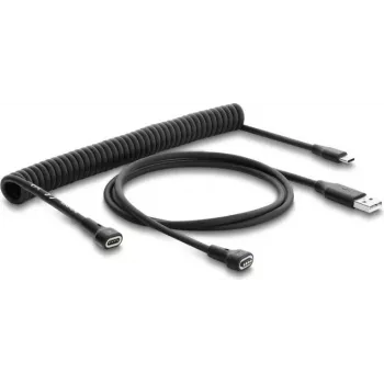 Delock Magnetic Spiral Cable USB 2.0 Type-A Male to Pogo 4 Pin Male + USB Type-C Male to Pogo 4 Pin Female Adapter Set Black 1.5 m