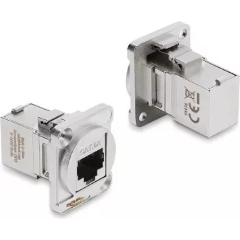 Delock D-Type Module RJ45 Female to Female 90° Angled Cat.6A Silver