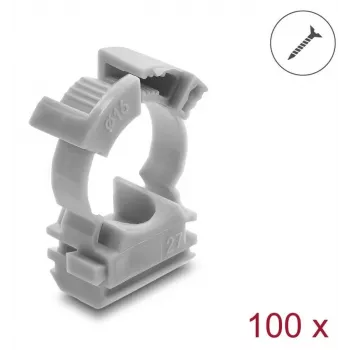Delock Cable Sleeve Holder with Locking Clip, Screwable for 16 mm Cable Protection Hose, 100 Pieces, Grey